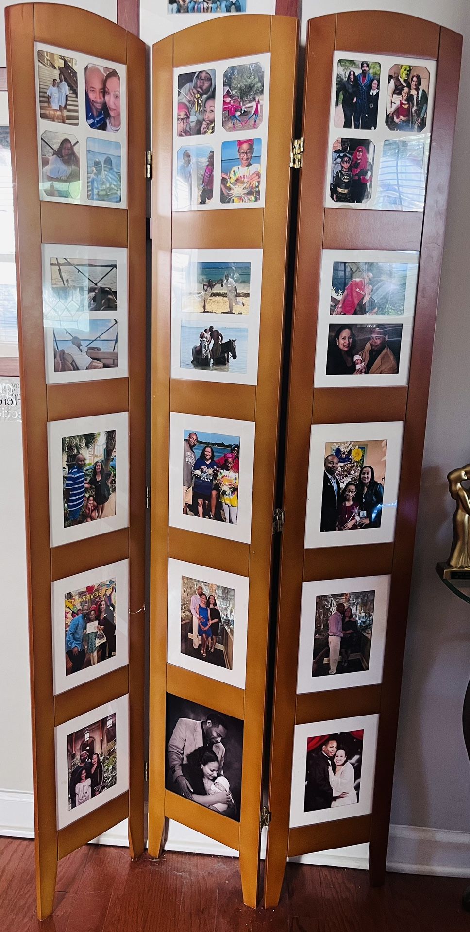 Decorative Wooden 3-Panel Photo Collage Room Divider & Privacy Screen for Home, Room & Office