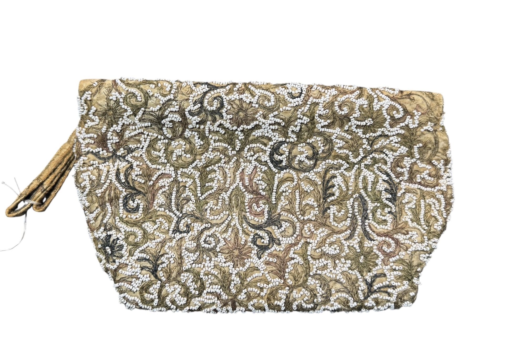 1955 Vintage Embroidered Completely Beaded Gold & Cream Women’s Mini Clutch