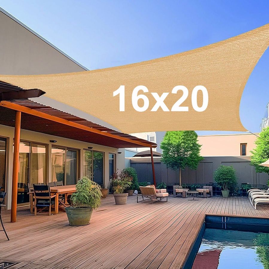 (New) $35 Rectangle 16x20 ft Large Sun Shade Sail Outdoor Canopy Cover w/ Ropes (Peach color)