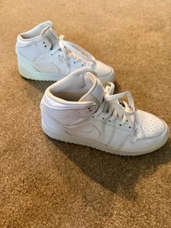 Jordan 1 Mid Triple White Tumbled Leather GS (Grade School) Size 5.5 GS/Youth