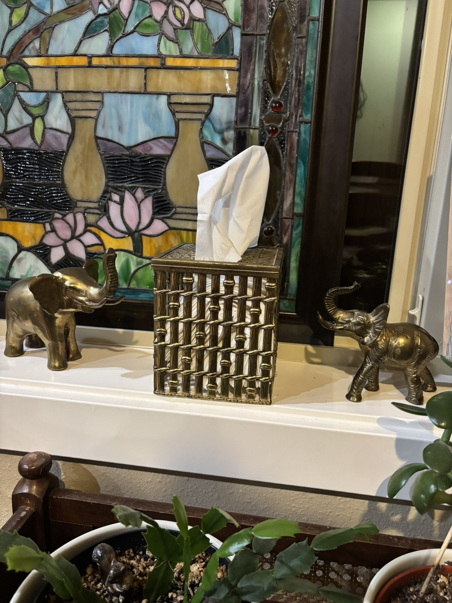 Vintage MCM Bamboo Brass Plated Tissue Holder 