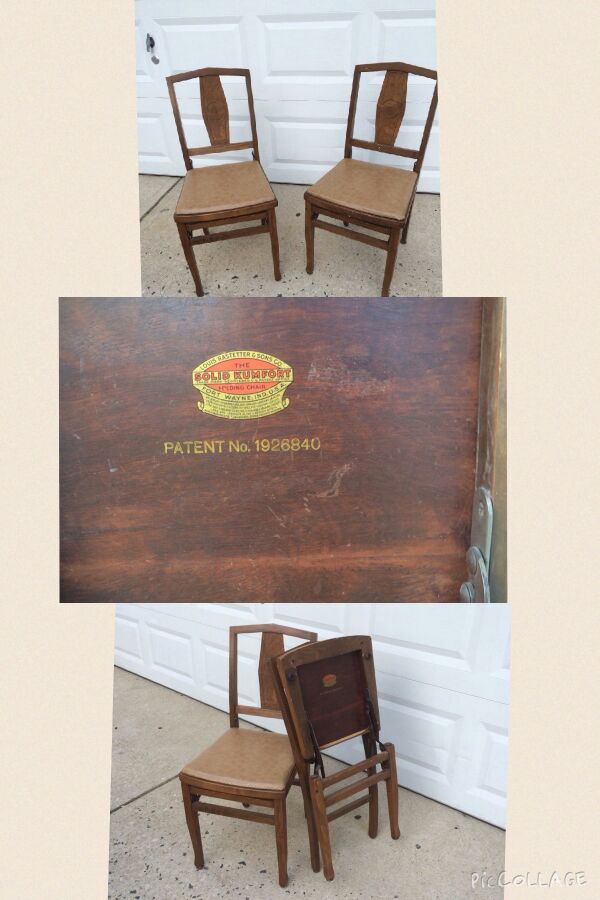Original 1933 Louis rastetter & sons co. The solid Kumfort folding chairs set of (2)
