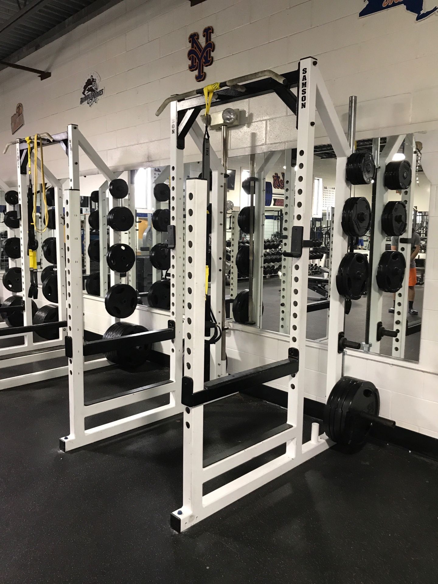Samson Commercial Squat Racks- Extremely Over built, Olympic Weight Pegs, Bar Holder, Pull Up Bar