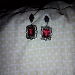 Real Silver And Red Stone Earrings