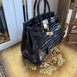   Birkin Black Crocodile Skin Hand Bag 