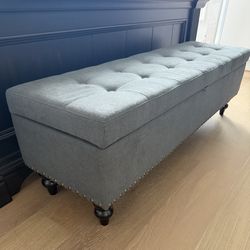 Grey Upholstered Ottoman Bench with Storage