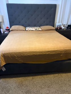 King Size Bed. Grey Tufted . $300 obo
