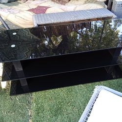 3 Shelf Black Tempered Glass TV Stand