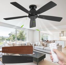 New 46” Flush Mount Ceiling Fan No Light with Remote,Low Profile Reversible Outdoor/ Indoor