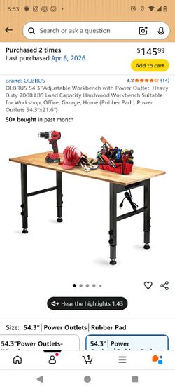 Adjustable Workbench With Power Outlet