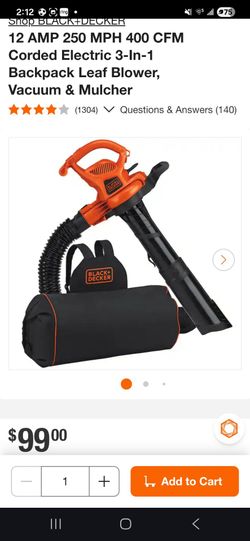 Corded Electric 3-In-1 Backpack Leaf Blower, Vacuum & Mulcher