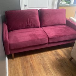 New 72” red wine velvet couch sofa