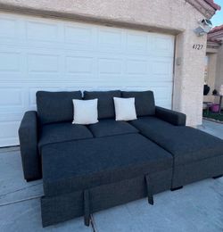 Like New Pull-Out Sleeper Sofa Bed Dark Gray