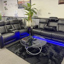 Power Double Reclining Leather Sofa