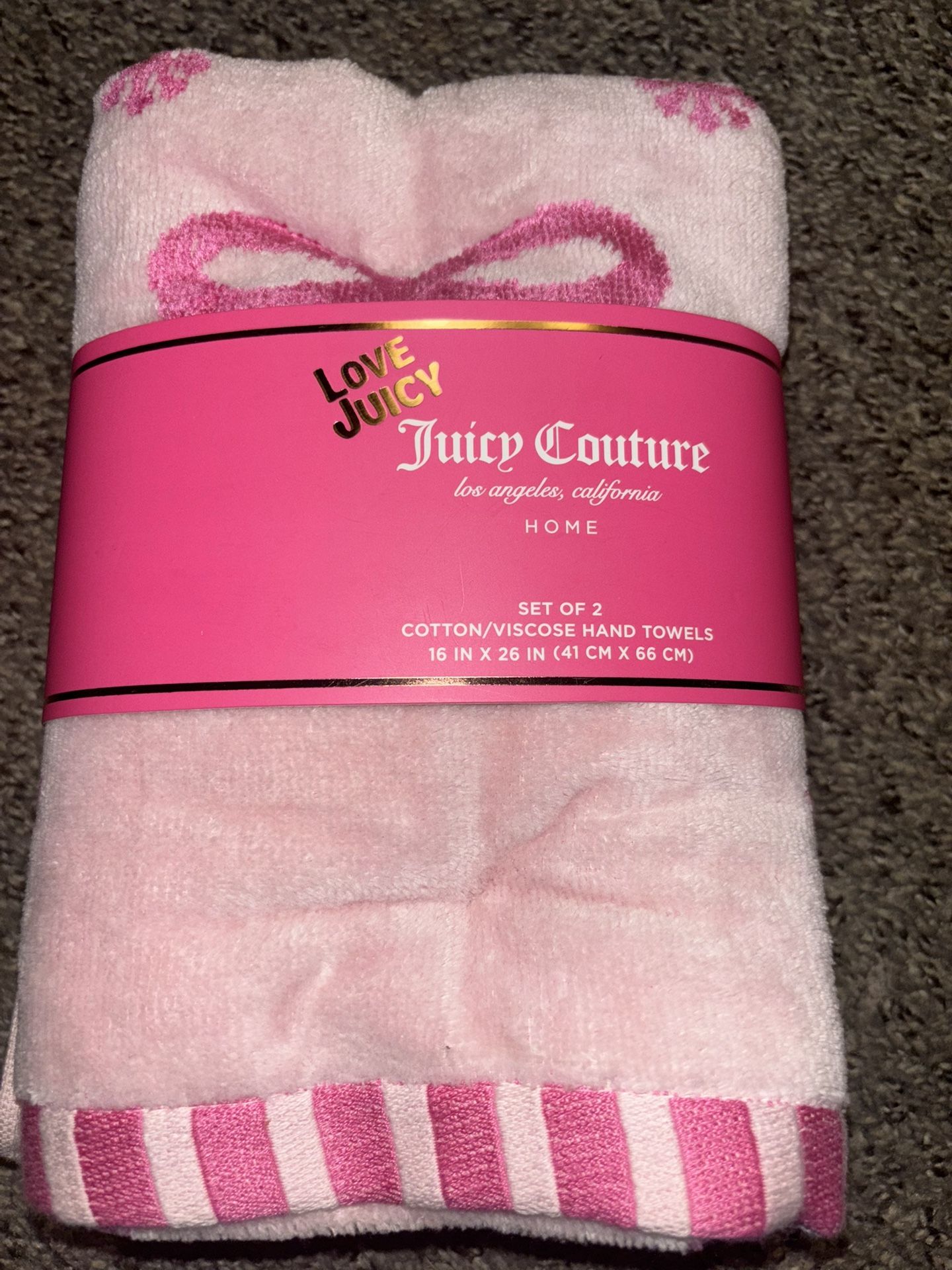 Juicy Couture Bow Printed Set Of 2 Hand Towels