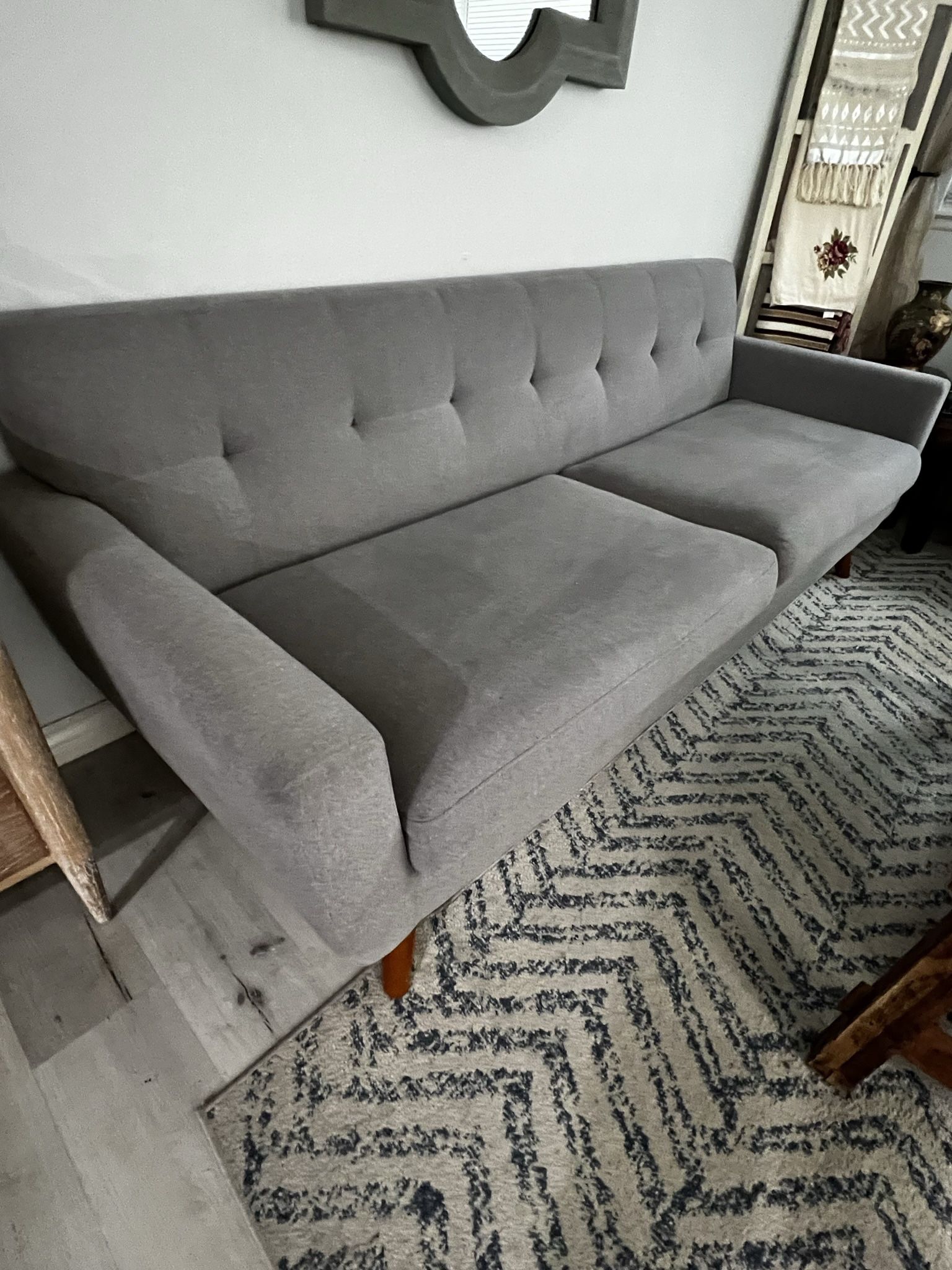 Mid Century Modern Gray Tufted Sofa and Armchair Set