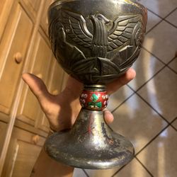 Inner Cup Sterling Engraved Chalice With Cloisonné Decor Handle 