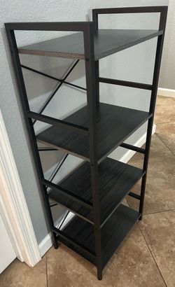 (NEW) 40” High Black Metal and Wood Bookshelf