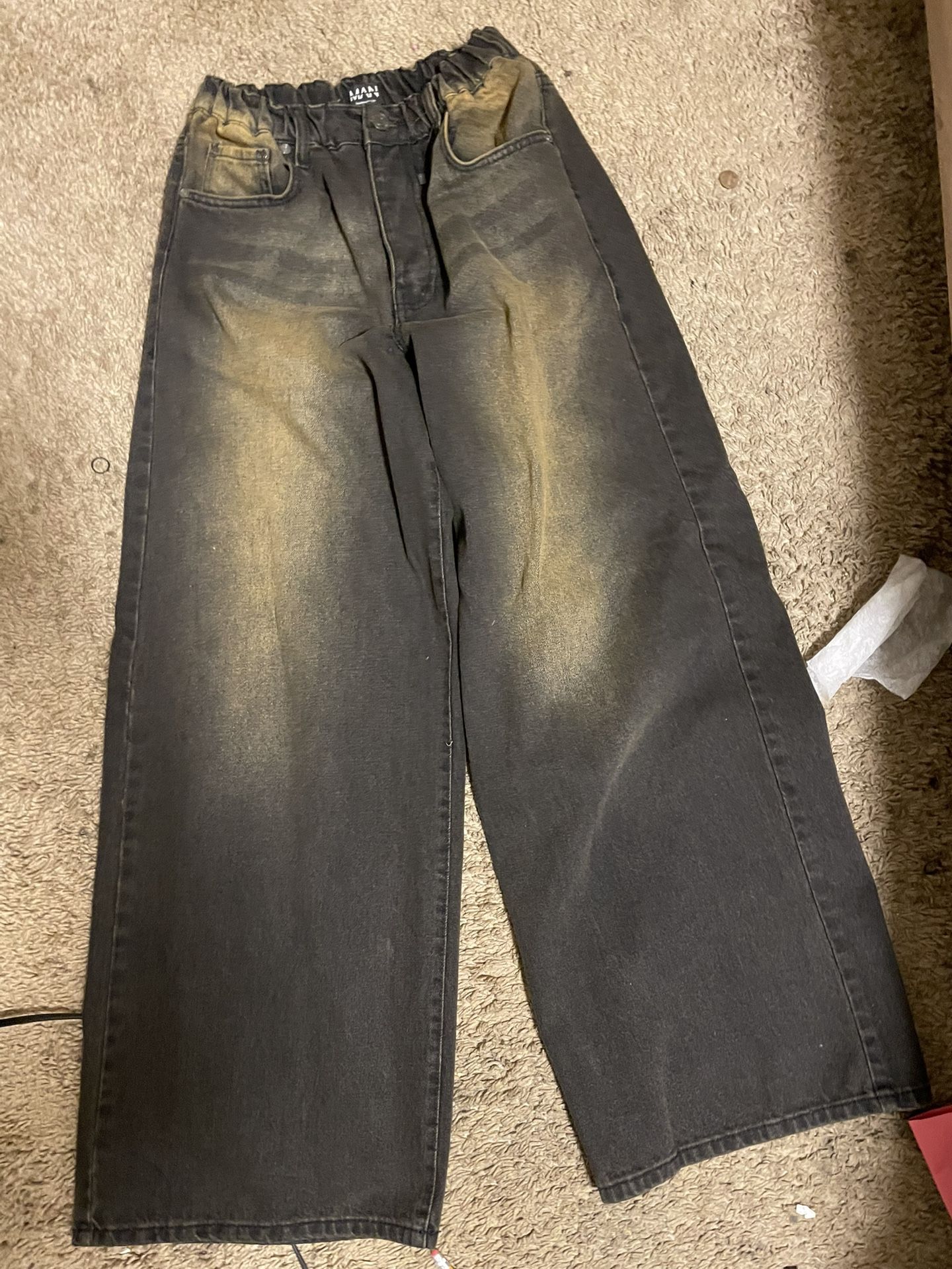 BOOHOO MAN Wide Leg Washed Black Jeans - Size 32