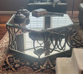 Bronze and glass MCM hexagon coffee table