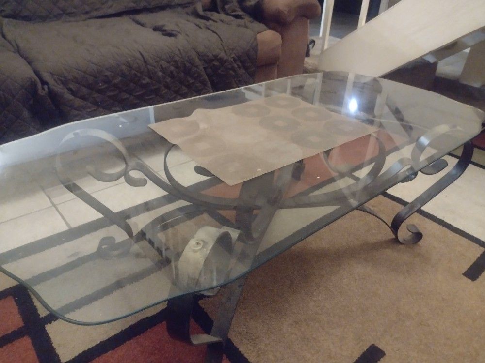 CLAW FOOT GLASS TOP COFFEE TABLE W/ 2 MATCHING END TABLES