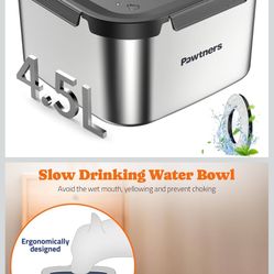 Pawtners Dog Water Bowl No Spill, 152oz/4.5L Stainless Steel Dog Floating Bowl, Slow Water Bowl for Dog with Filter, Non-Slip Base, No Splash Water Bo