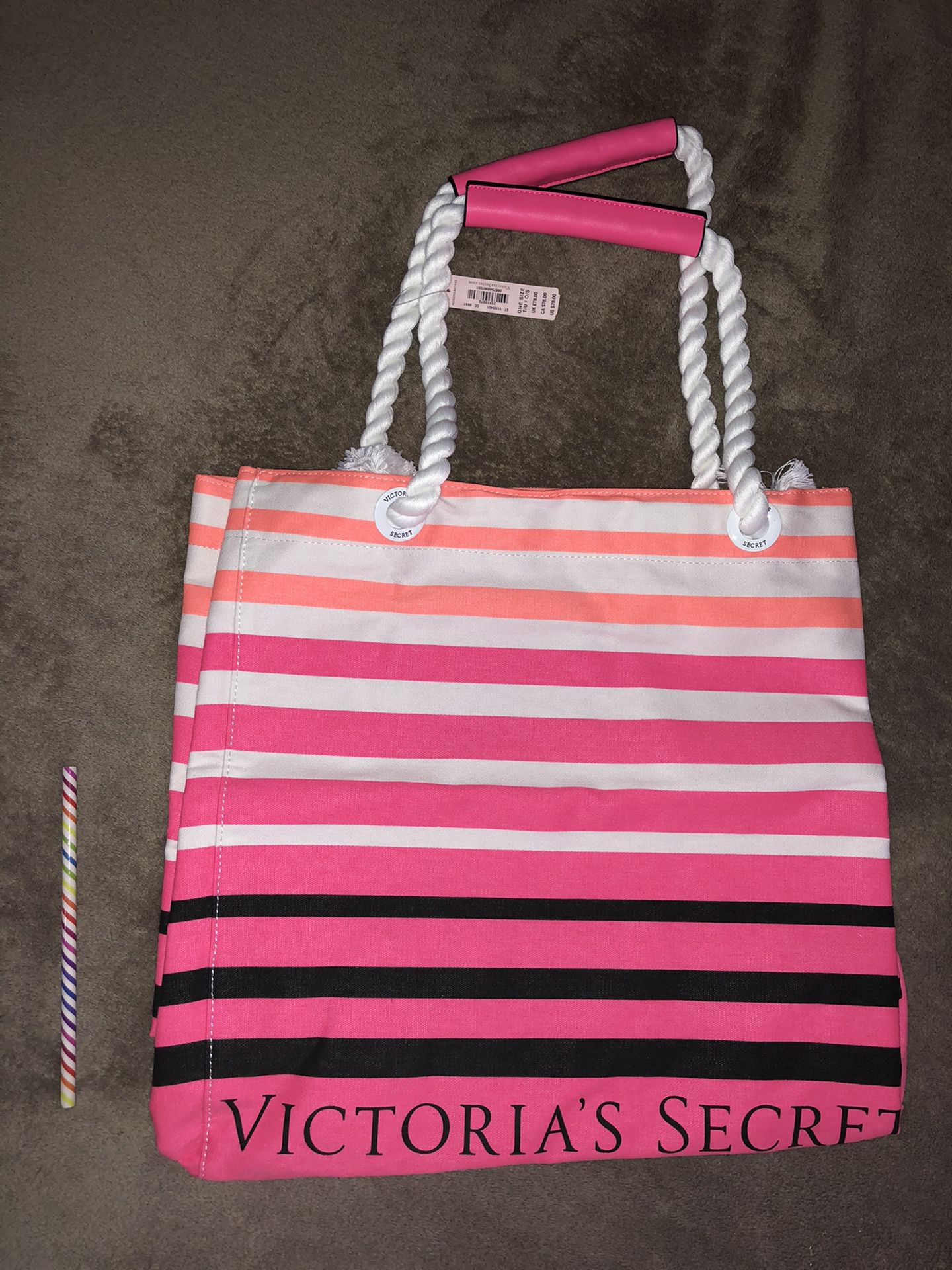 NEW!! Victoria’s Secret striped pink black tote