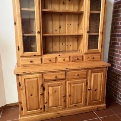 Vintage Knotty Pine Hutch / China Cabinet / Shelving Storage Unit