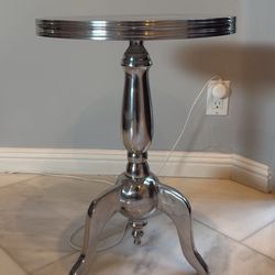 Silver Metal Round Side Table