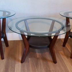 Coffee End Table Set Glass Metal Wood