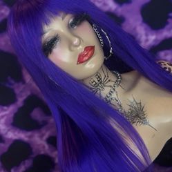 PRE OWNED Purple lace frontal with razor choppy bangs wig.
