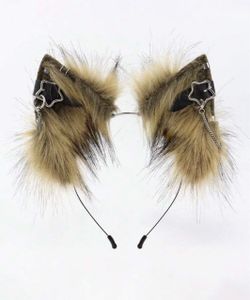 Faux Fur Wolf Ears Headband with Chain Detail