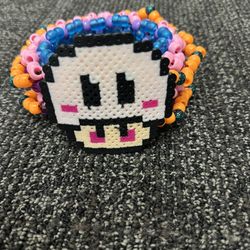 Handmade Kandi Cuff Bracelet – Perler Bead Pixel Face Festival Beaded Bracelet