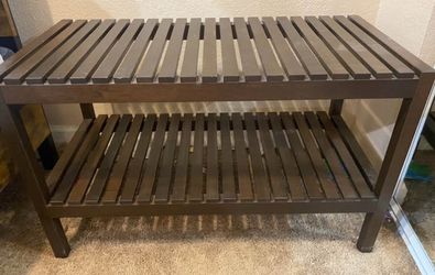 Dark brown 2-Tier Slatted Storage Shelf