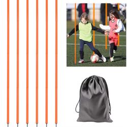(6666-19)6 Pcs 5FT Adjustable Agility Training Poles for Soccer,Basketball,Football,Dog,Horse Training-Speed and Agility Training Equipment Sports Tr