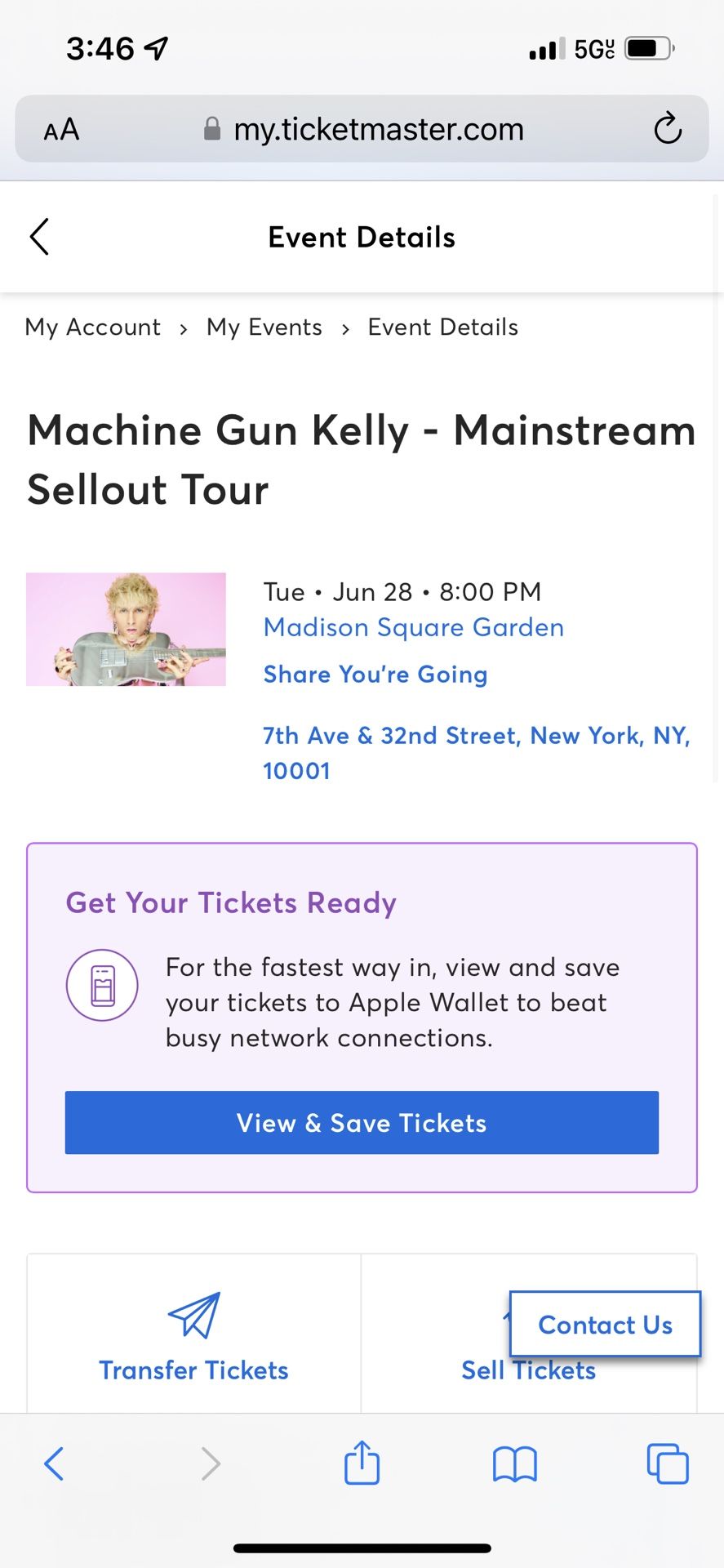 Machine Gun Kelly Floor Section A Row 6