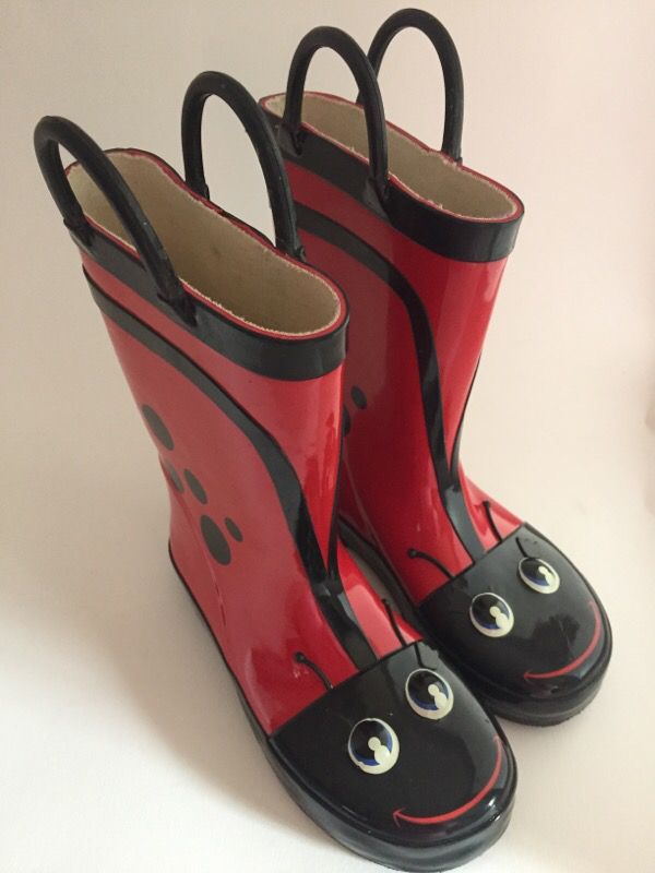 Girl's Lady Bug Rain Boots Wellies SZ L (11-12)