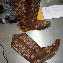 Women NEW Cross Laser Full Crosses $300 Corral Cowboy Cowgirl Boots Sz 7.5 7 1/2