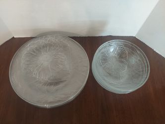 Vintage Clear Pressed Glass Floral Plates & Bowls (10 Pieces)