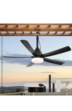 42" Waterproof Outdoor Ceiling Fan with Light,Hook Hanging Plug-in,3CCT Dimmable Light,6 Speeds,Remote Control,Reversible DC Motor,Hanging Outdoor Gaz