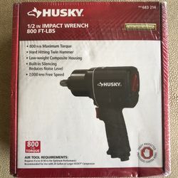 Husky 683 214 Pneumatic Air Tool 1/2 in. Impact Wrench, 800 FT-LBS Torque, Black