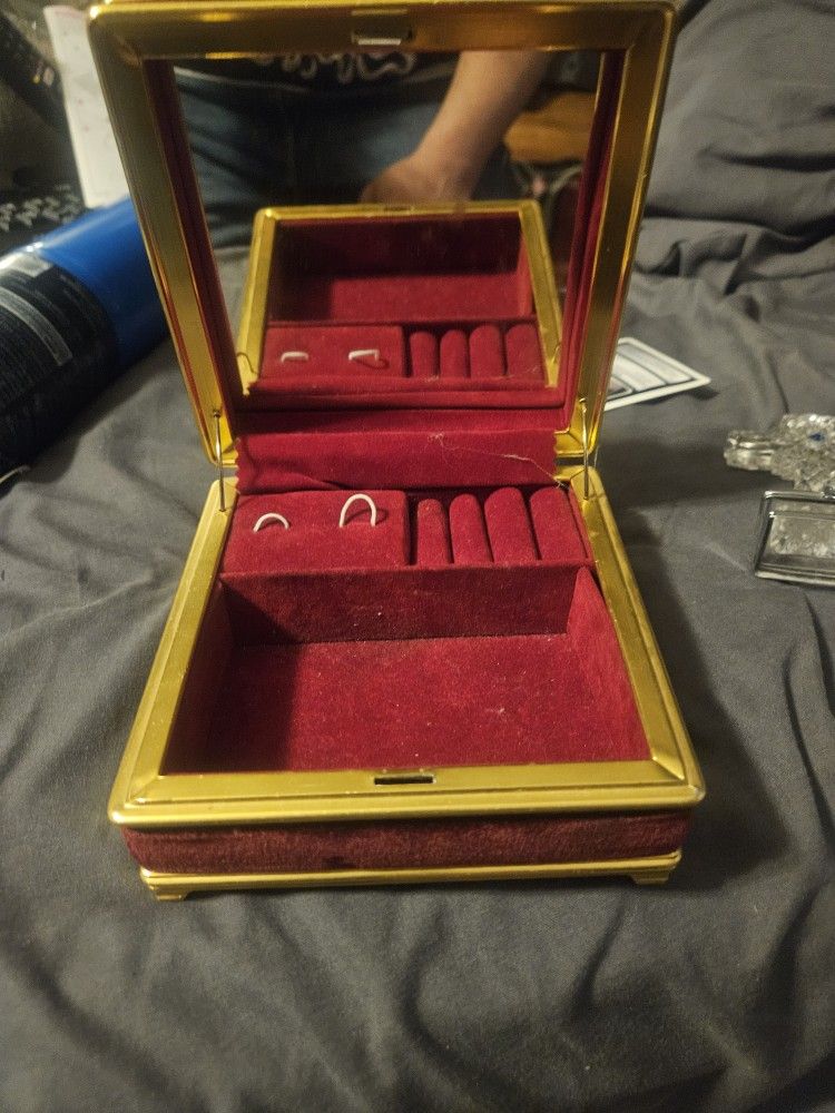 Vintage Centurion Music Jewelry Box 5" Square Maroon Velvet Mirror Gift Cute GZ