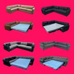BRAND NEW 7x9ft and 9x5.5ft SECTIONAL COUCHES WITH SLEEPER, DAKOTA CAMEL LEATHER.  CUSTOM MADE AVAILABLE