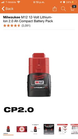 Milwaukee M12 12-Volt Lithium-Ion 2.0 Ah Compact Battery