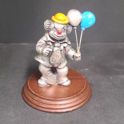 Vintage George Good Pewter Clown Figurine On Wooden Base