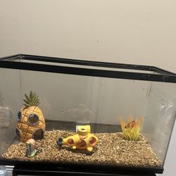 Glass Fish Tank With SpongeBob Accessories 