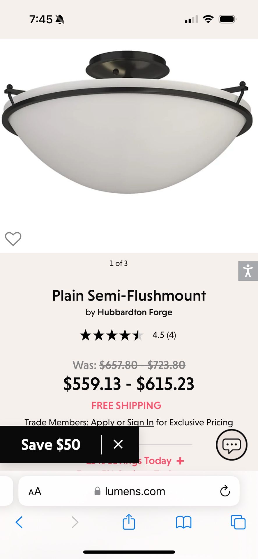Plain Semi-Flushmount by Hubbardton Forge - Large  