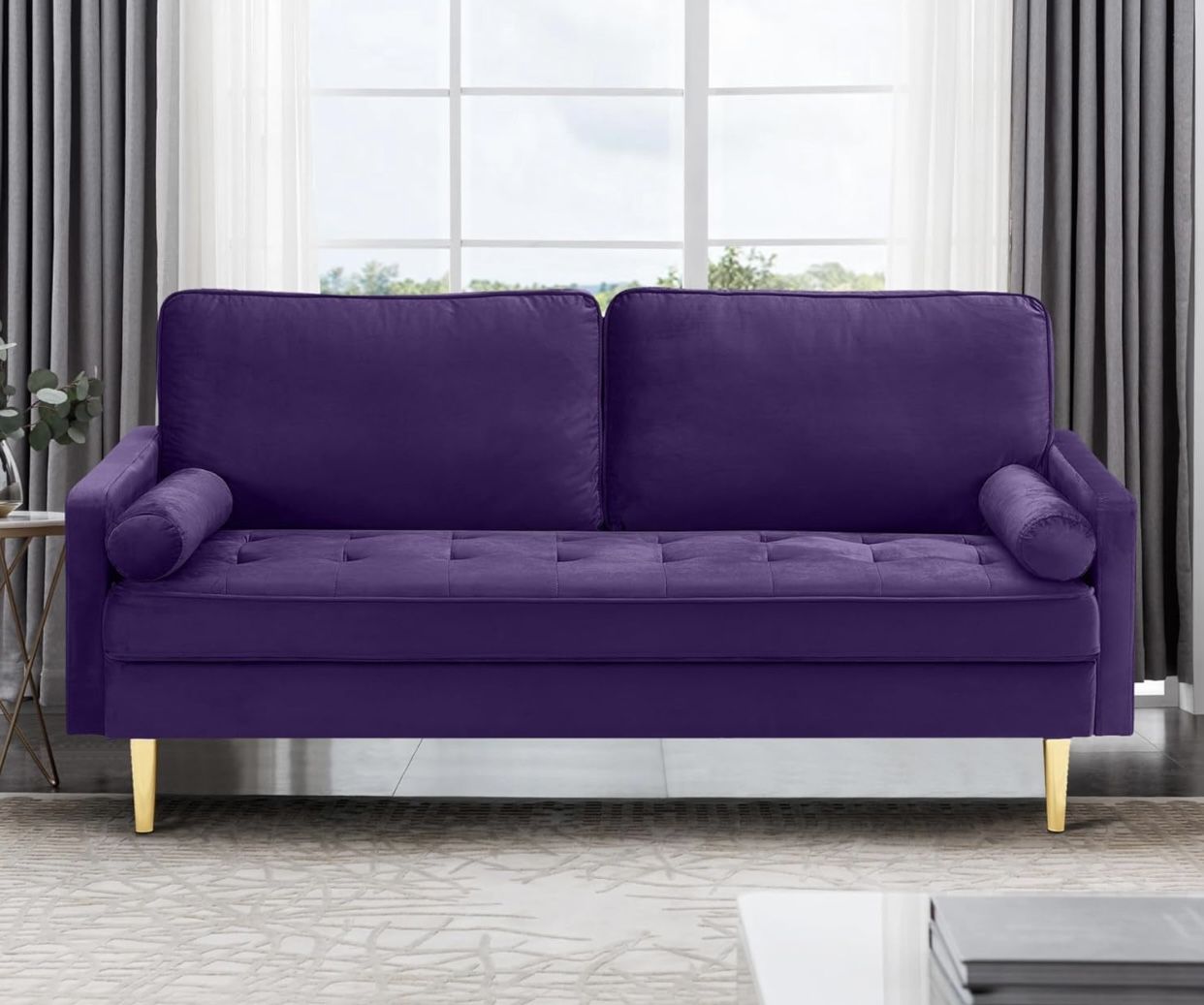 Modern Velvet Loveseat Sofa Couch, Mid-Century Tufted Upholstered Small Love Seat Couch