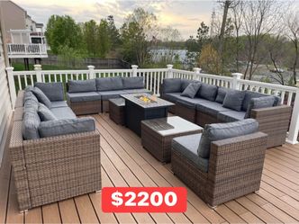 Outdoor Wicker Sectional Set with Fire Pit Table