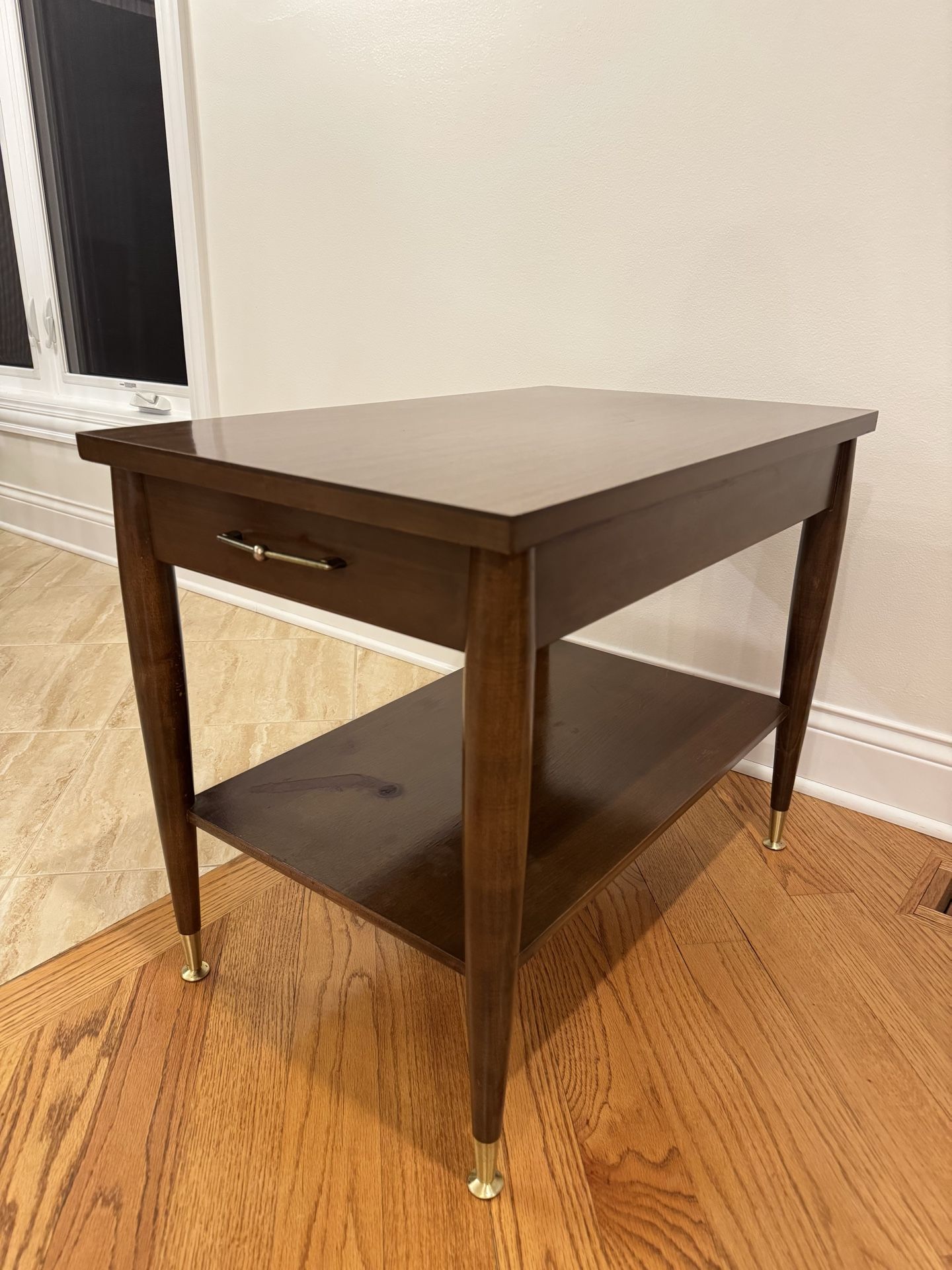 1950s Mersman Furniture Varnished Walnut and Fluted Brass Legs Side Table